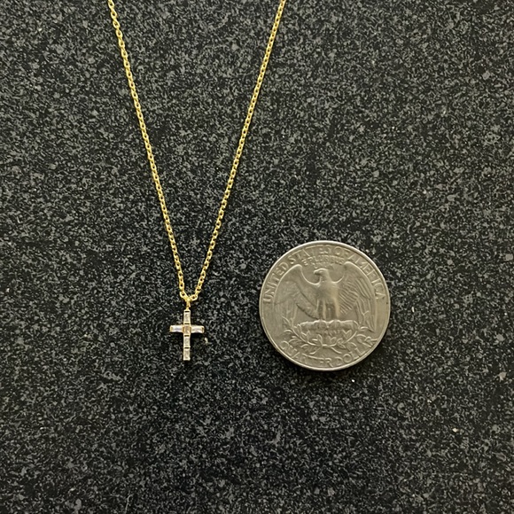 Women Baguette Crystal Gold Finish Cross 17 inches Necklace - Picture 4 of 4